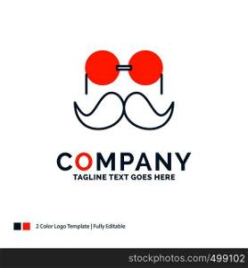 moustache, Hipster, movember, glasses, men Logo Design. Blue and Orange Brand Name Design. Place for Tagline. Business Logo template.