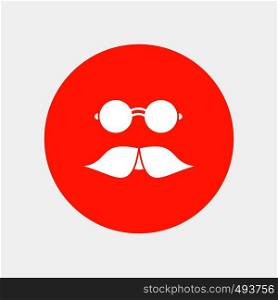 moustache, Hipster, movember, glasses, men White Glyph Icon in Circle. Vector Button illustration. Vector EPS10 Abstract Template background