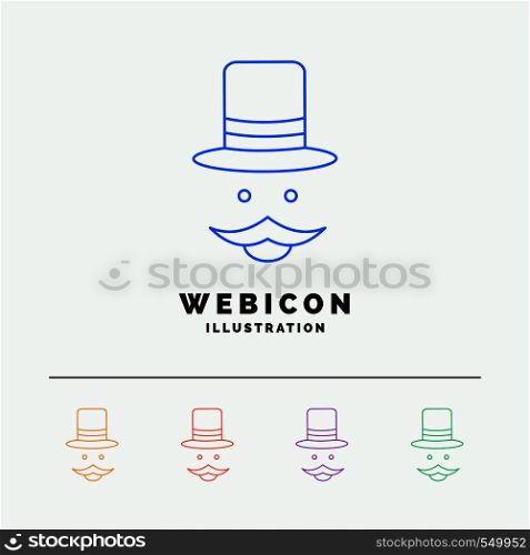 moustache, Hipster, movember, hat, men 5 Color Line Web Icon Template isolated on white. Vector illustration. Vector EPS10 Abstract Template background