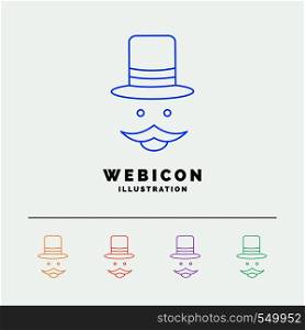 moustache, Hipster, movember, hat, men 5 Color Line Web Icon Template isolated on white. Vector illustration. Vector EPS10 Abstract Template background