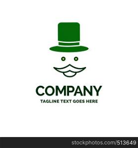 moustache, Hipster, movember, hat, men Flat Business Logo template. Creative Green Brand Name Design.