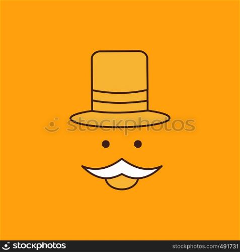 moustache, Hipster, movember, hat, men Flat Line Filled Icon. Beautiful Logo button over yellow background for UI and UX, website or mobile application. Vector EPS10 Abstract Template background