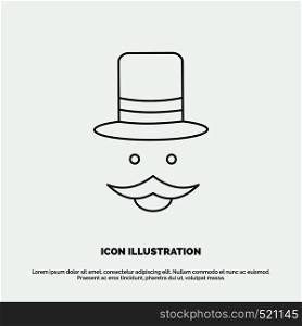 moustache, Hipster, movember, hat, men Icon. Line vector gray symbol for UI and UX, website or mobile application. Vector EPS10 Abstract Template background