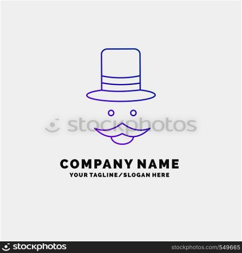 moustache, Hipster, movember, hat, men Purple Business Logo Template. Place for Tagline. Vector EPS10 Abstract Template background