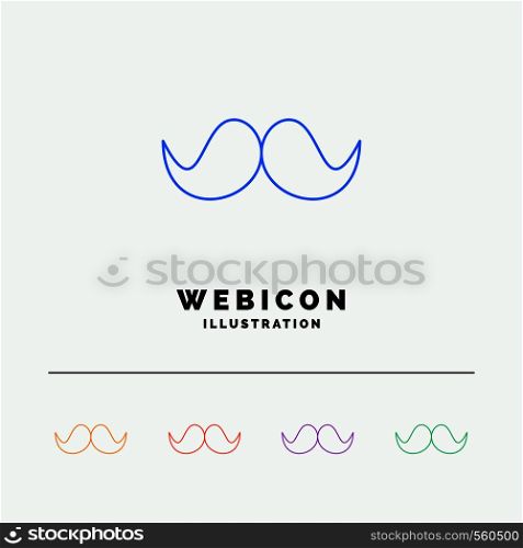 moustache, Hipster, movember, male, men 5 Color Line Web Icon Template isolated on white. Vector illustration. Vector EPS10 Abstract Template background
