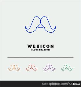 moustache, Hipster, movember, male, men 5 Color Line Web Icon Template isolated on white. Vector illustration. Vector EPS10 Abstract Template background