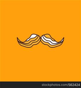 moustache, Hipster, movember, male, men Flat Line Filled Icon. Beautiful Logo button over yellow background for UI and UX, website or mobile application. Vector EPS10 Abstract Template background