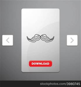moustache, Hipster, movember, male, men Line Icon in Carousal Pagination Slider Design & Red Download Button