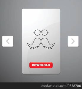 moustache, Hipster, movember, male, men Line Icon in Carousal Pagination Slider Design   Red Download Button. Vector EPS10 Abstract Template background