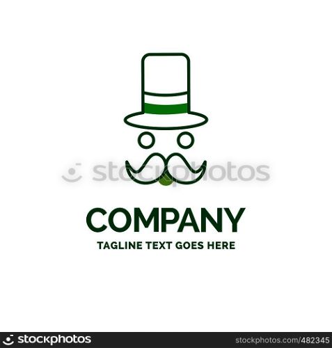 moustache, Hipster, movember, santa Clause, Hat Flat Business Logo template. Creative Green Brand Name Design.