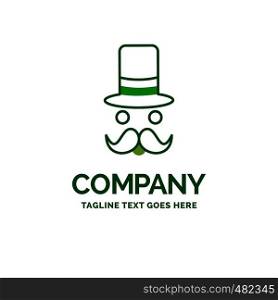 moustache, Hipster, movember, santa Clause, Hat Flat Business Logo template. Creative Green Brand Name Design.