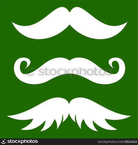 Moustaches icon white isolated on green background. Vector illustration. Moustaches icon green