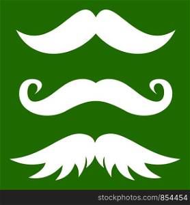 Moustaches icon white isolated on green background. Vector illustration. Moustaches icon green