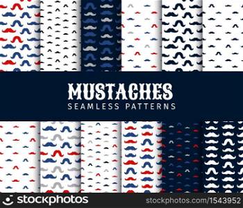 Moustaches Seamless Patterns Collection. November Holiday Wrapping. Mustache Silhouettes for Fabric Textile Design. Hand Drawn Retro Lettering. Cinco de Mayo, Vintage Mustache Carnival Design.. Moustaches Seamless Patterns Collection.