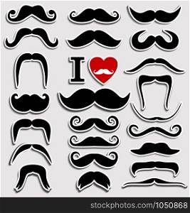 Moustaches set. Design elements. Black icon for design.. Moustaches set
