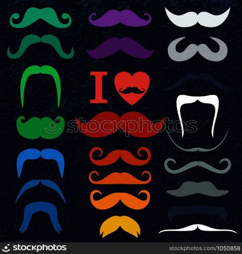 Moustaches set. Design elements.Color icon of flat design.. Moustaches set