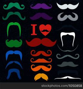 Moustaches set. Design elements.Color icon of flat design.. Moustaches set