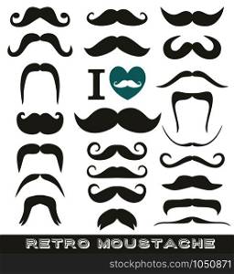 Moustaches set. Design elements. Grey icon for design.. Moustaches set