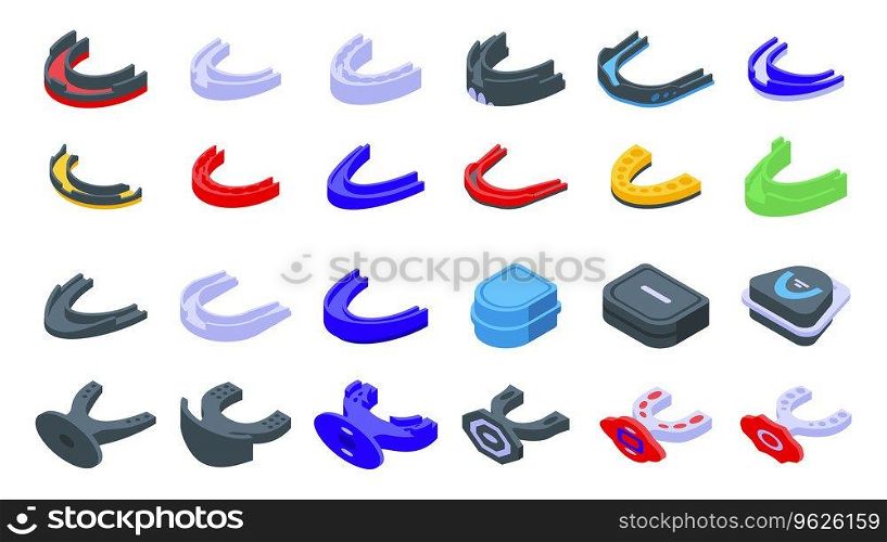 Mouth Guard icons set isometric vector. Tool equipment. Mma dental. Mouth Guard icons set isometric vector. Tool equipment