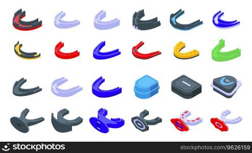 Mouth Guard icons set isometric vector. Tool equipment. Mma dental. Mouth Guard icons set isometric vector. Tool equipment