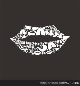 Mouth made of body parts. A vector illustration