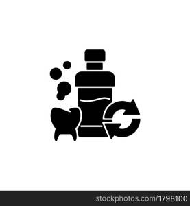 Mouthwash refill black glyph icon. Eco friendly package for dental care product. Oral antiseptic. Reduce carbon print on environment. Silhouette symbol on white space. Vector isolated illustration. Mouthwash refill black glyph icon