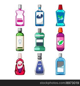 mouthwash set cartoon. dental hygiene, tooth care, oral liquid, clean fresh, dentist mouthwash vector illustration. mouthwash set cartoon vector illustration