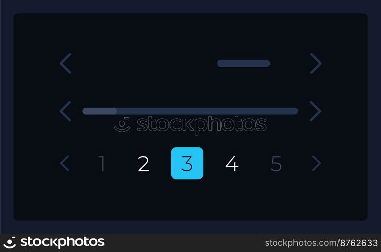 Move between different pages UI element template. Editable isolated vector dashboard component. Flat user interface. Visual data presentation. Web design widget for mobile application with dark theme. Move between different pages UI element template