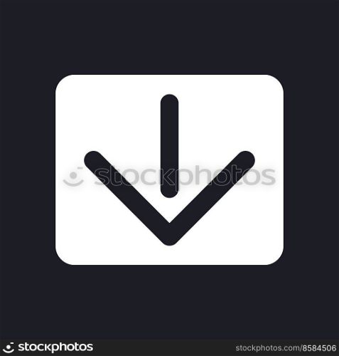 Move downward dark mode glyph ui icon. Scroll messenger history. User interface design. White silhouette symbol on black space. Solid pictogram for web, mobile. Vector isolated illustration. Move downward dark mode glyph ui icon