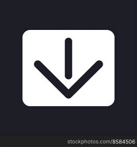 Move downward dark mode glyph ui icon. Scroll messenger history. User interface design. White silhouette symbol on black space. Solid pictogram for web, mobile. Vector isolated illustration. Move downward dark mode glyph ui icon