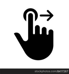 Move to right black glyph icon. Smartphone interaction. Touchscreen and touchpad control. Swipe and slide. Silhouette symbol on white space. Solid pictogram. Vector isolated illustration. Move to right black glyph icon