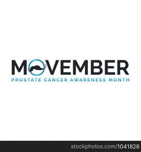 Movember cancer awareness Vector icon. Male Face with Mustache and hand lettering text symbolize Movember Awareness Month.