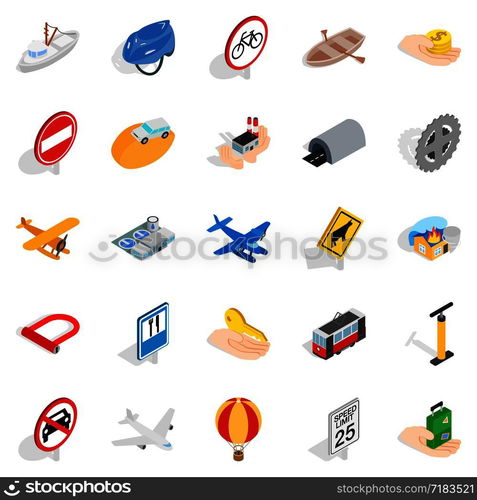 Movement icons set. Isometric set of 25 movement vector icons for web isolated on white background. Movement icons set, isometric style