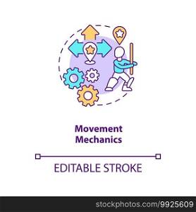 Movement mechanics concept icon. Game design industry benefits. Creating realistic hero movement. Game creation idea thin line illustration. Vector isolated outline RGB color drawing. Editable stroke. Movement mechanics concept icon
