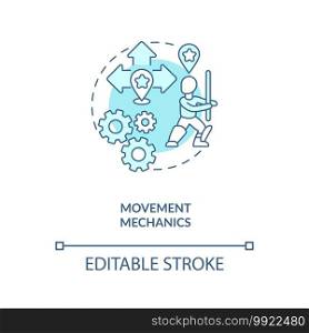 Movement mechanics concept icon. Game design industry benefits. Creating realistic hero moves. Game creation idea thin line illustration. Vector isolated outline RGB color drawing. Editable stroke. Movement mechanics concept icon