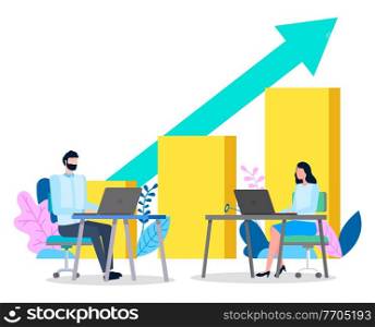 Movement to the top business concept. Creative business growth graphics design with growth arrow of financial indicators. Successful teamwork and business planning that leads to improved performance. Creative business growth graphics design with growth arrow of financial indicators concept vector