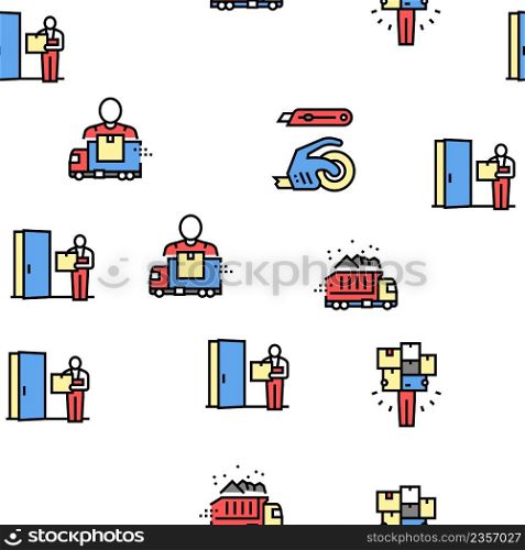 Mover Express Service Vector Seamless Pattern Thin Line Illustration. Mover Express Service Vector Seamless Pattern