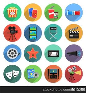 Movie and film industry icons flat set with megaphone 3d glasses tickets isolated vector illustration. Movie Icons Flat Set