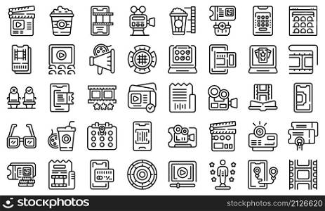 Movie booking icons set outline vector. Routine life. Daily home. Movie booking icons set outline vector. Routine life