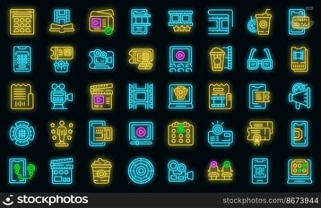 Movie booking icons set outline vector. Routine life. Daily home vector neon. Movie booking icons set outline vector. Routine life vector neon