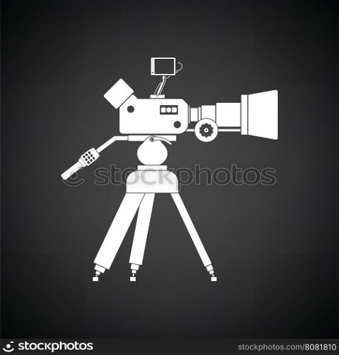 Movie camera icon. Black background with white. Vector illustration.