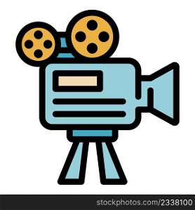 Movie camera icon. Outline movie camera vector icon color flat isolated. Movie camera icon color outline vector