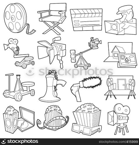 Movie cinema symbols icons set. Outline illustration of 16 movie cinema symbols vector icons for web. Movie cinema symbols icons set, outline style