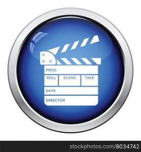 Movie clap board icon. Glossy button design. Vector illustration.