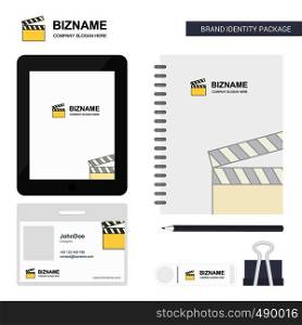 Movie clip Business Logo, Tab App, Diary PVC Employee Card and USB Brand Stationary Package Design Vector Template