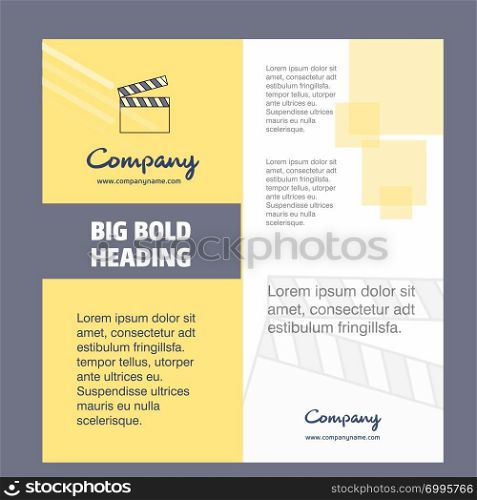 Movie clip Company Brochure Title Page Design. Company profile, annual report, presentations, leaflet Vector Background