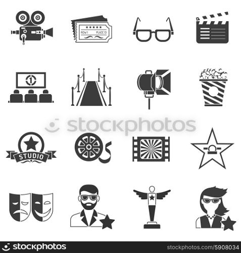Movie icons black set with actor filmstrip and award isolated vector illustration. Movie Icons Black Set