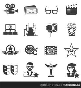 Movie icons black set with actor filmstrip and award isolated vector illustration. Movie Icons Black Set