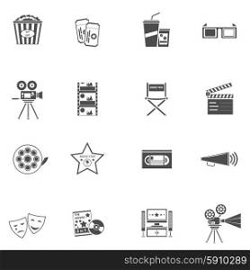 Movie icons black set with filmstrip tv and popcorn isolated vector illustration. Movie Icons Black Set