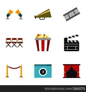 Movie icons set. Flat illustration of 9 movie vector icons for web. Movie icons set, flat style